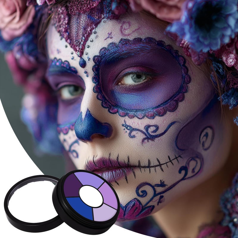 BOBISUKA Purple Face & Body Paint – 6 Colors Cream Washable Face Paint for Ursula Witch Gothic Queen Celebrations Costume & Theme – Easy to Blend, High Pigment & Long Lasting - Image 3